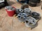 Lot w/Rims, Tire & Red Basket w/Automotive Books