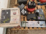 Lot w/3 gal. Central Pneumatic Air Compressor, Metal Detector, Electric Lock Gun Floor Safer,