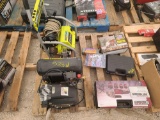Lot w/ 4galAir Compressor, Portable Electric Pipe Threader, Ryobi Pressure Washer, Impact