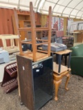 Lot w/Small Tables, Lamps, Turn Table, Wicker Stool, Breakfast Table, Stereo Stand,