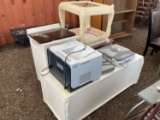 Lot w/Printer, Small Tables, Sink Cabinet w/Sink, Bronze Glass, Etc.