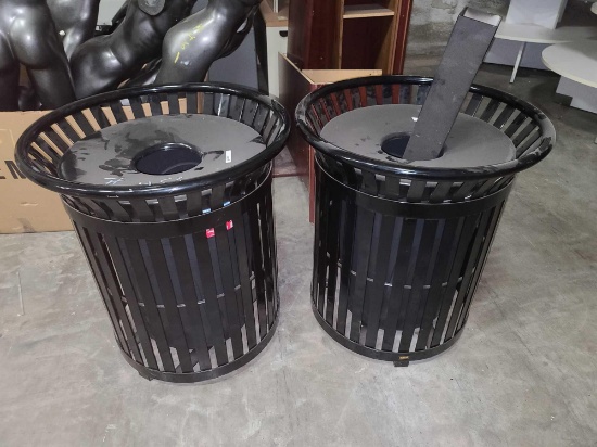 (2) Black Trash Bins