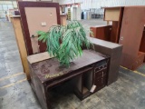 Lot w/Artificial Plant, Desk & Drawers