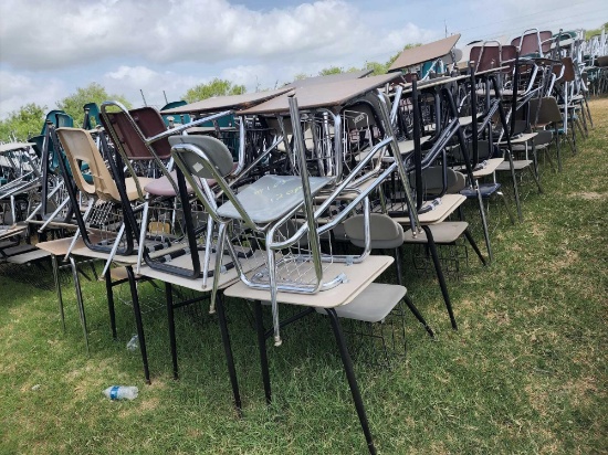 (120) Student Desks with Chairs and Book Baskets