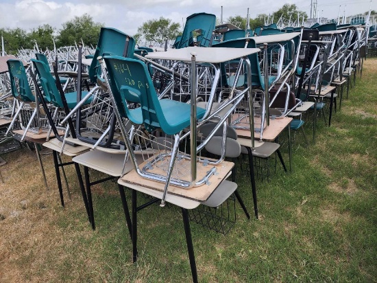 (120) Student Desks with Chairs and Book Baskets