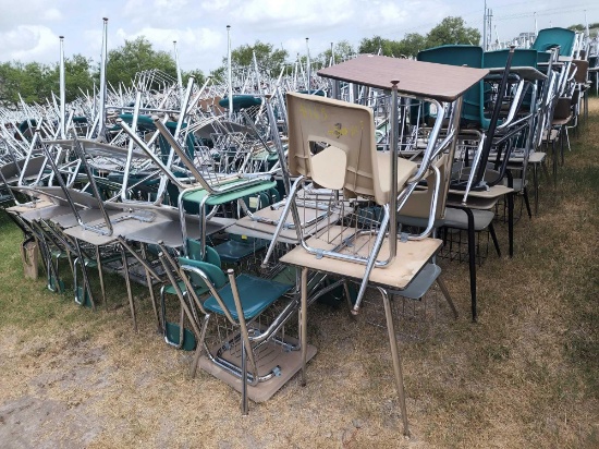 (250) Student Desks with Chairs and Book Baskets