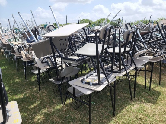 (120) Student Desks with Chairs and Book Baskets