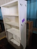 (1) White 4 Shelf Bookcase, (1) Brown Wooden Display Case