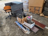 Group of Misc. Desk, Chair, Box with Scanner Radios, Etc.