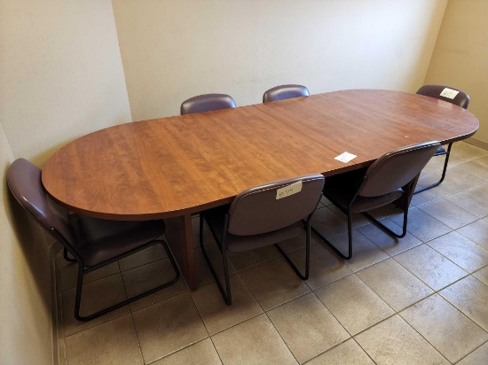 Wooden Oval Conference Table, (6) Chairs
