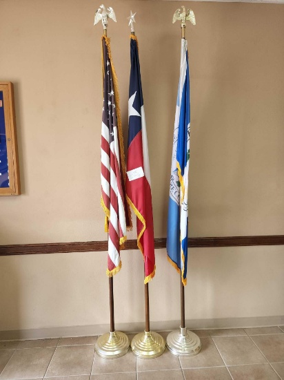 U.S., Texas, and Valley Metro Security Flags w/ Flag Poles
