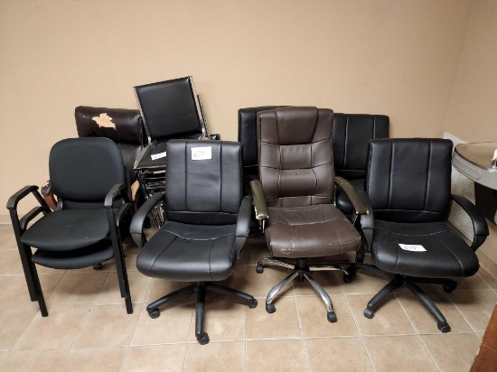 (6) Rolling Desk Chairs, Group of Assorted Waiting Chairs