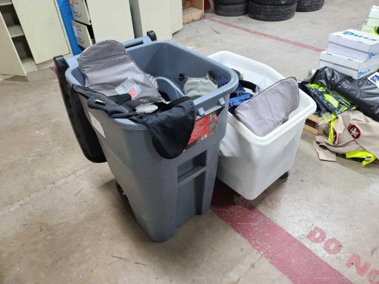 2 Plastic Containers w/Vests, Blue Plastic Hand Guns, Belts