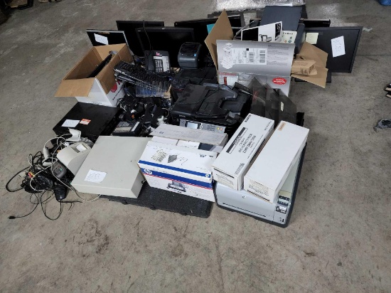 6 Computer Monitors, Panasonic DVD/VHS Player, Telephones, Keyboards, Fax Machine, Cash Box, Misc.