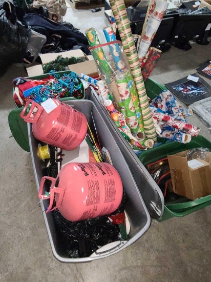 Boxes w/Christmas Decor, Helium Tank for Balloons