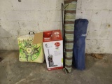 (1) Trophy Hunter Field Point Target, (1) Hoover Air Ultra Lite Vacuum, Coleman & Striped Cases