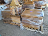 6 Pallets of Shelf Parts, (1) Wood Shelf, (1) Wood Rectangular Table, (1) Rolling Wood Magazine Stan