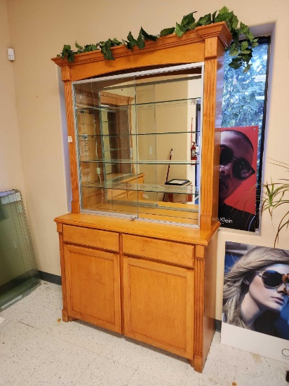 Wooden Optical Display Case With Two Drawers & Two Doors, 4 Cubby's