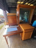 (2) Optical Display Cabinets w/ Mirror, Wooden Table, Wooden Writing Desk, Side Cabinet