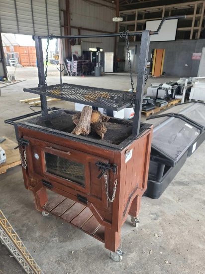 Custom Made Rolling BBQ Pitt with Box Shaped Oven with Roasting Spit