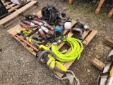 (1) Ryobi Hedge Trimmer, (1) Ryobi Attachment, Flexzilla Hose, Group of Chicago Electric Power Tools