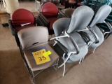 (4) teal cloth guest chairs, (16) gray stackable chairs, (10) red stackable chairs