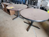 (2) SMALL ROUND TABLES, (1) SHELF-MADE BY MAINTENANCE