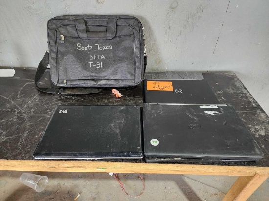 (3) Dell Laptops, (1) HP Laptop, (1) Black Laptop Case