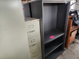 (1) Beige 4 Drawer Metal Filing Cabinet, (2) Black Metal Cabinets, (1) Beige 5 Drawer Metal File Cab