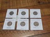 6 Old Jefferson Nickels (1939P, 1940D, 1947S, 1949, 1954S, 1958P)