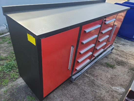 Unused 2022 Steelman 7FT Work Bench with 10 Drawers & 2 Cabinets 87*23*39 Drawers with lock and Anti