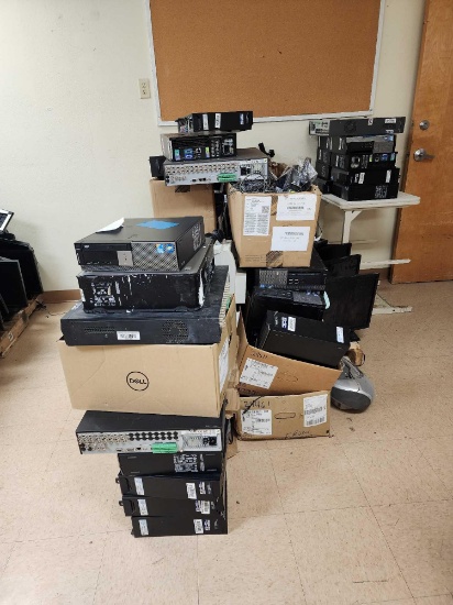 Group of Assorted Computer Towers, Group of Dell Monitors, (1) Kyocera KM-F650, (1) Box of Headphone