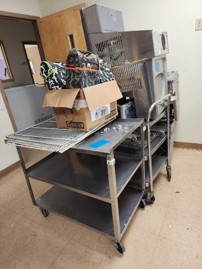 (2) 3- Tier Stainless Steel Utility Carts, Group of Lunch Bags, (5) Wall Mount Water Fountains