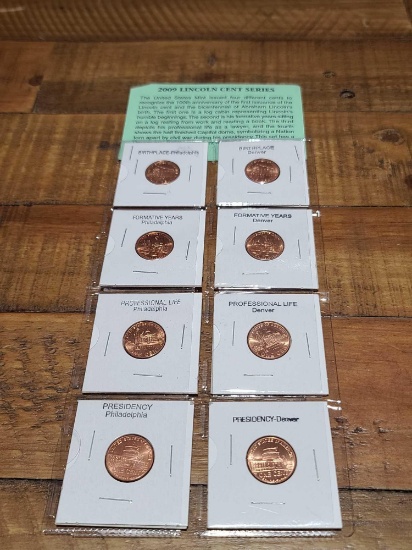 8 - 2009 Lincoln Cent Set (Birthplace, Formative Years, Professional Life for Philadelphia & Denver)