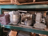 Group of Stainless Steel Insert Dishes, Group of Plastic Bins, Group of Round Strainers