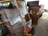 Group of Wooden Shelves, (2) Sets of Crutches, Desk Hutch, Group of Clear Panels w/ Wooden Frames