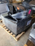 (2) Pallets of Misc. Brown Rolling Chair, Media Cabinets, Plastic Storage Bins, Etc.