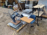 Group of Student Desk Shields, (3) Student Combo Chairs, Computer Cart
