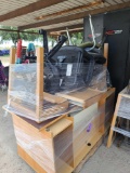 2 Pallets w/Wooden Table Top, Wooden Desk, Office Chairs, Student Chairs, 2 Door Metal Cabinet, 2 D