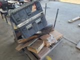 Boxes of Armstrong Imperial Texture Tile, GoodYear Aviation Flight Radial 32x8.8 RI6 Tire, (1) Table