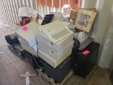 Pallet w/Royal Typewriter, Cash Box & Drawers, Staplers, Office Supplies, Tree Stand, Print, Misc.