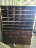 Cubby Hole Cabinet, Plastic Crates, w/WIX 33218 Fuel Filters, Pallet w/WIX 42961 Air Filters