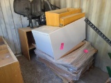 (1) Wooden Cabinets, Group of Cabinet Parts, Group of Rolling Chairs, (1) White Desk, Misc. Parts