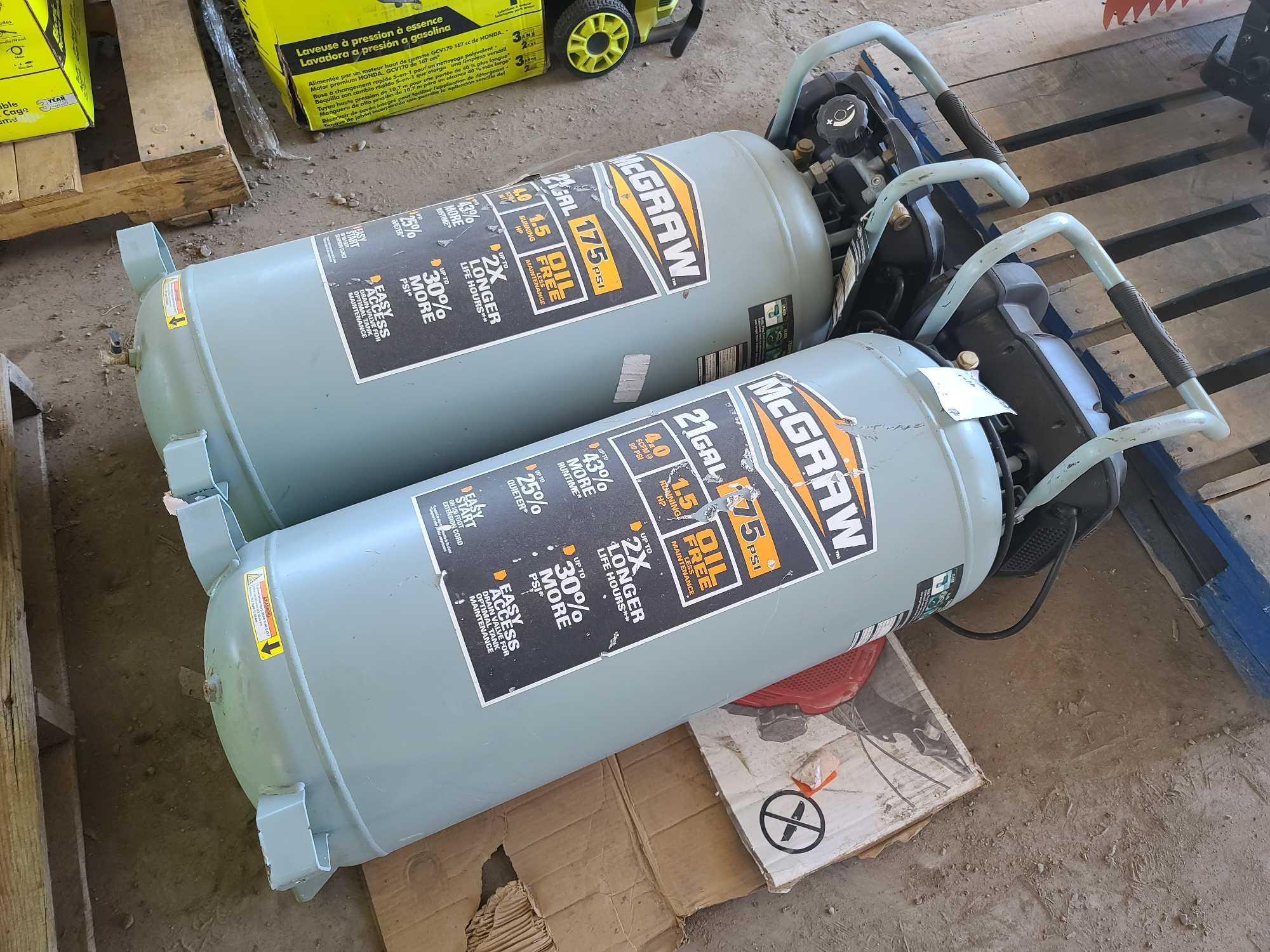 2 McGraw 21 Gallon 175 PSI Oil Free Vertical Proxibid