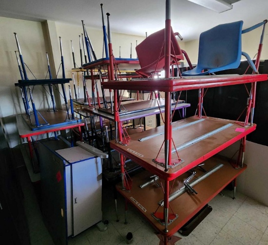 Group of Colorful Kids Tables & Cabinet