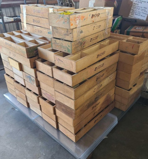 (1) Pallet of Wood Organizers, Student Desk Plexiglass Shields