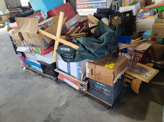 (2) Pallets of Misc. Children's Edu. Games, Scissors, Coat Rack, Etc.