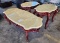 (1) Vintage Beige Marble Top Coffee Table, Set of Vintage Beige Marble Top End Tables (Cherry Wood