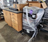 (1) Utility Cart, Group of Boxes w/ Edu. Textbooks and Misc. Wires/Cables, Etc