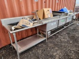 (1) Comm. Stainless/S Three Compartment Sink, (3) Plastic Food Containers, (1) Blue Cooler, Etc